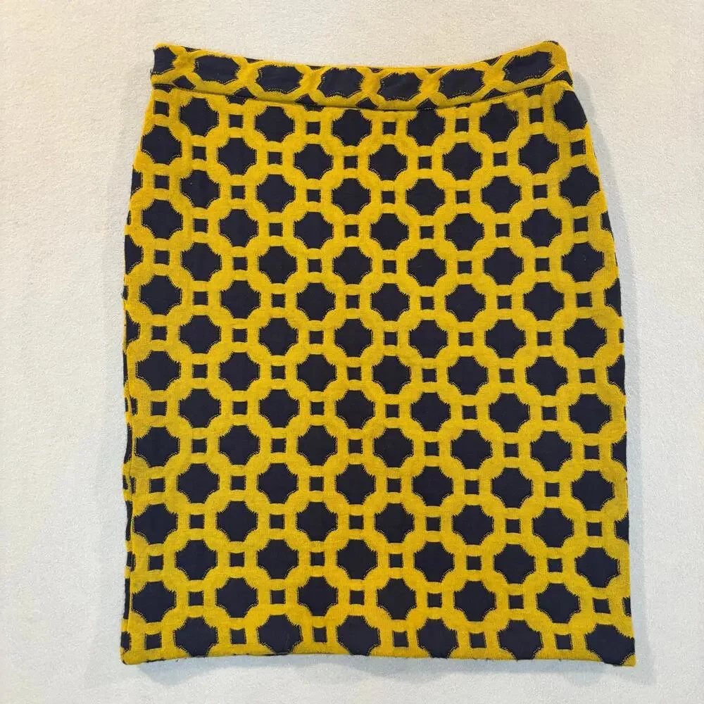 Anthropologie Charlie & Robin Gold and Navy Blue Geometric Pencil Skirt
